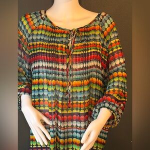 Bellefleur Multicolor Geometric Rainbow Colored Polkadot Women's Blouse